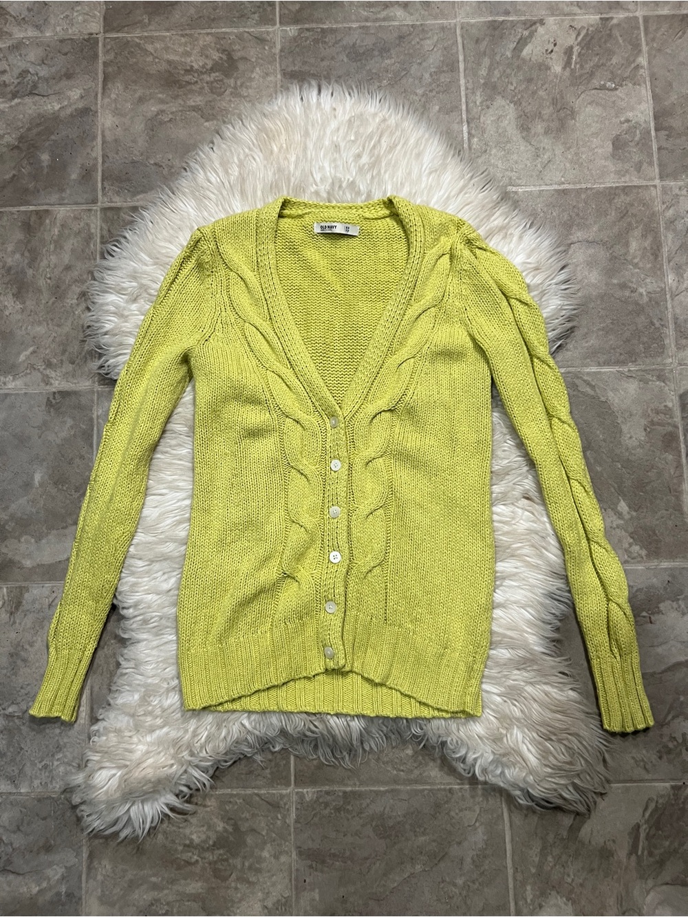 Old Navy Yellow Soft Cable-Knit Button Cardigan Sweater